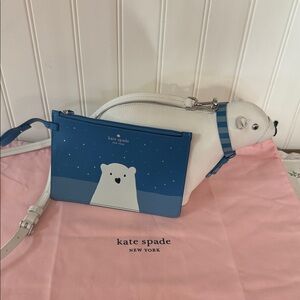 Kate Spade Blue and White Polar Bear Crossbody Bag with polar bear pouch & dusty
